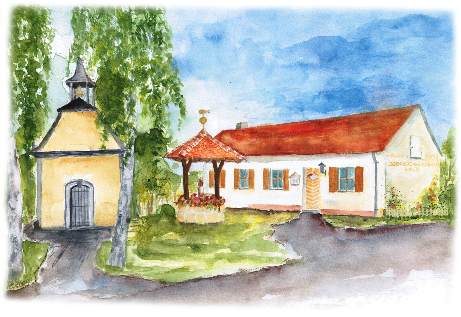 Aquarell Dorfgemeinschaftshaus